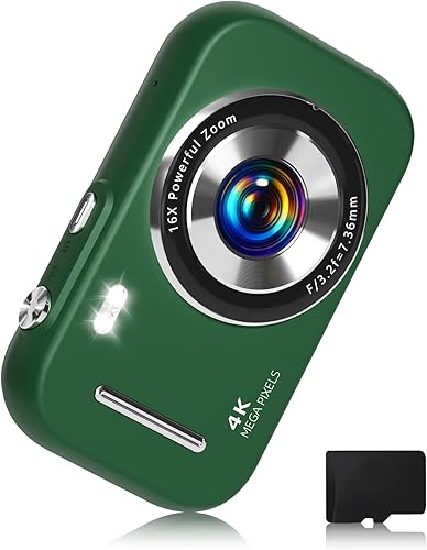 Cámara digital, cámara compacta 4K 48MP para niños y adolescentes, zoom 16X antivibraciones, 21 filtros, rejilla de marco, sello de fecha, cámara
