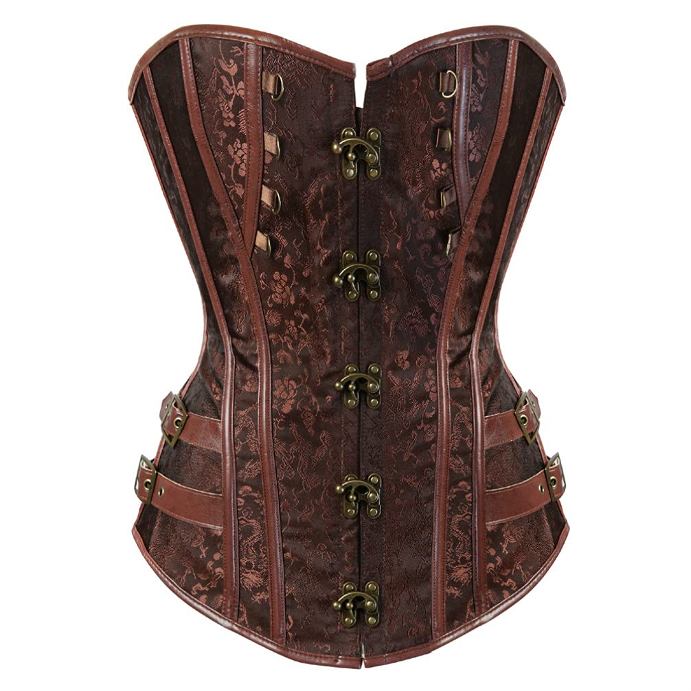 Hengzhifeng Pirat Corsage mit Rock Damen Retro Korsage Kostüm | Steampunk Corsage Korsett Übergrößen, mit Spitze Asymmetrisch Rock Tüllrock
