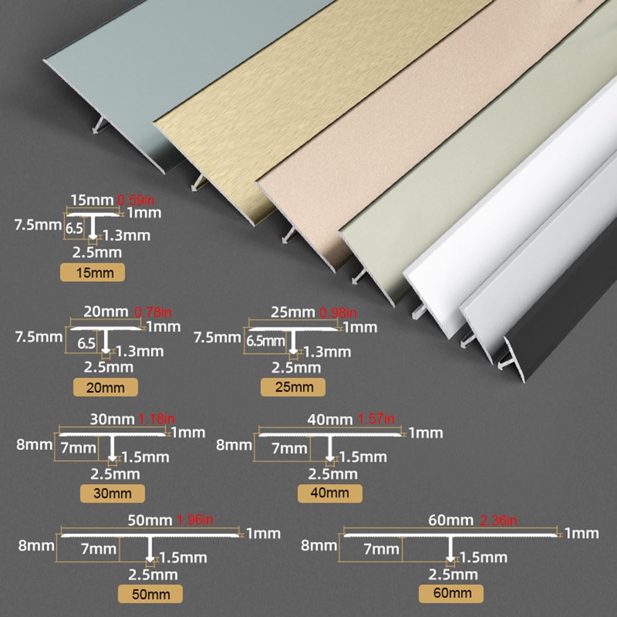 Moulure en T en aluminium – Bande de protection de sol sans couture de 60 mm pour carrelage, bois et stratifié – Barre de séparation de porte argentée et solution de bordure de protection (6,1 cm)