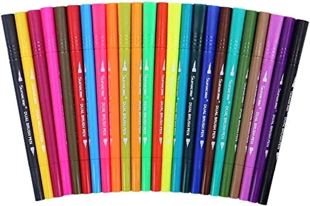 24 Pack Dual Brush Pen Art Markers - Colored Fine Tip Markers for Coloring Books, Drawing, Bullet Journal - Brush Pens for Sketching, Planner, Lettering