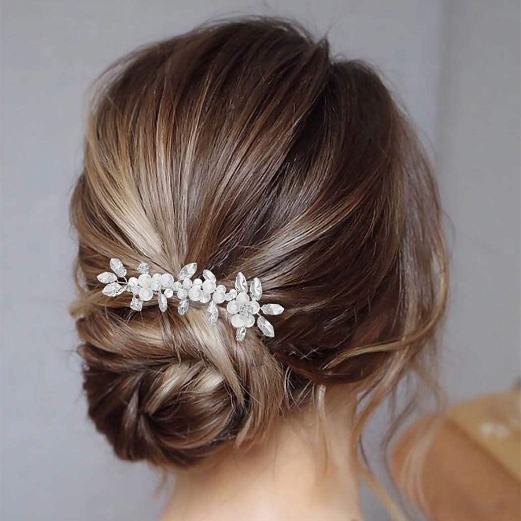 Latious Bride Wedding Pearl Hair Comb Silver Crystal Bridal Hair Pieces Rhinestone Hair Accessories for Women and Girls