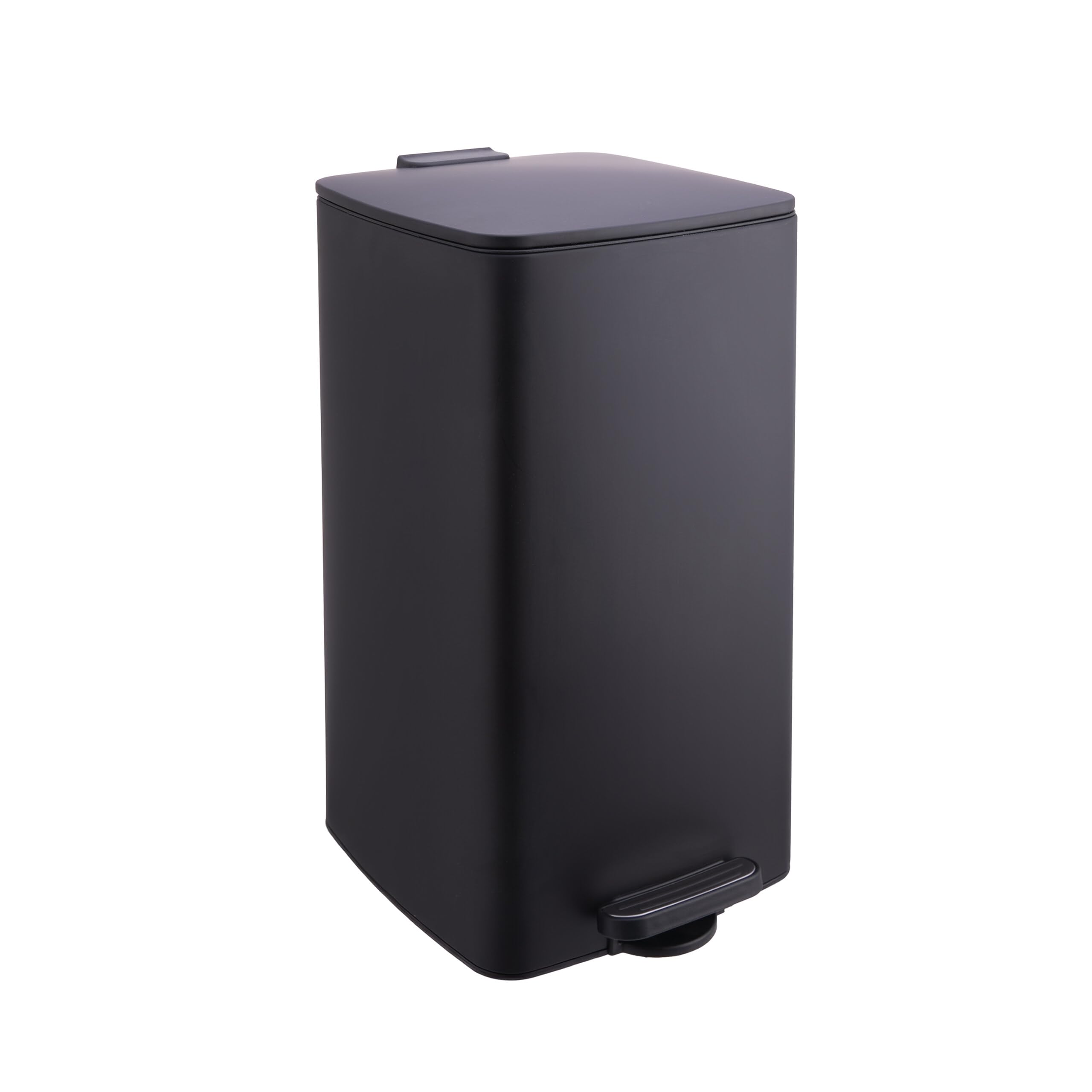 Relaxdays Mülleimer Küche, 30 Liter, Absenkautomatik, entnehmbarer Inneneimer, Mattes Metall, eckiger Treteimer, schwarz