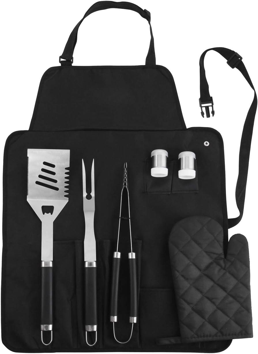 grilljoy 7PCS BBQ Grill Tools Set with Gift Wrapping Box, Heavy Duty