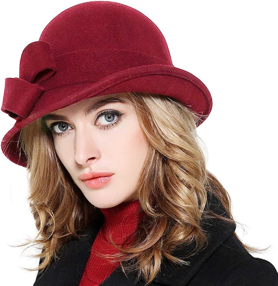 Bellady Women Solid Color Winter Hat 100% Wool Cloche Bucket with Bow Accent - Image 3