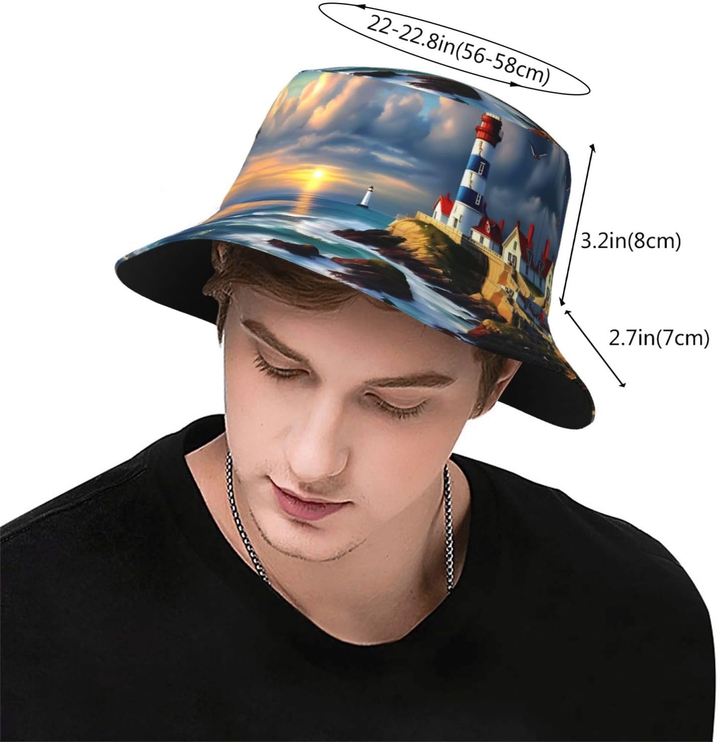 Fashion Bucket Hat for Women Men Packable Cute Sun Hats Lighthouse Diamond Paint Fisherman Cap Outdoor Travel Beach Caps Black