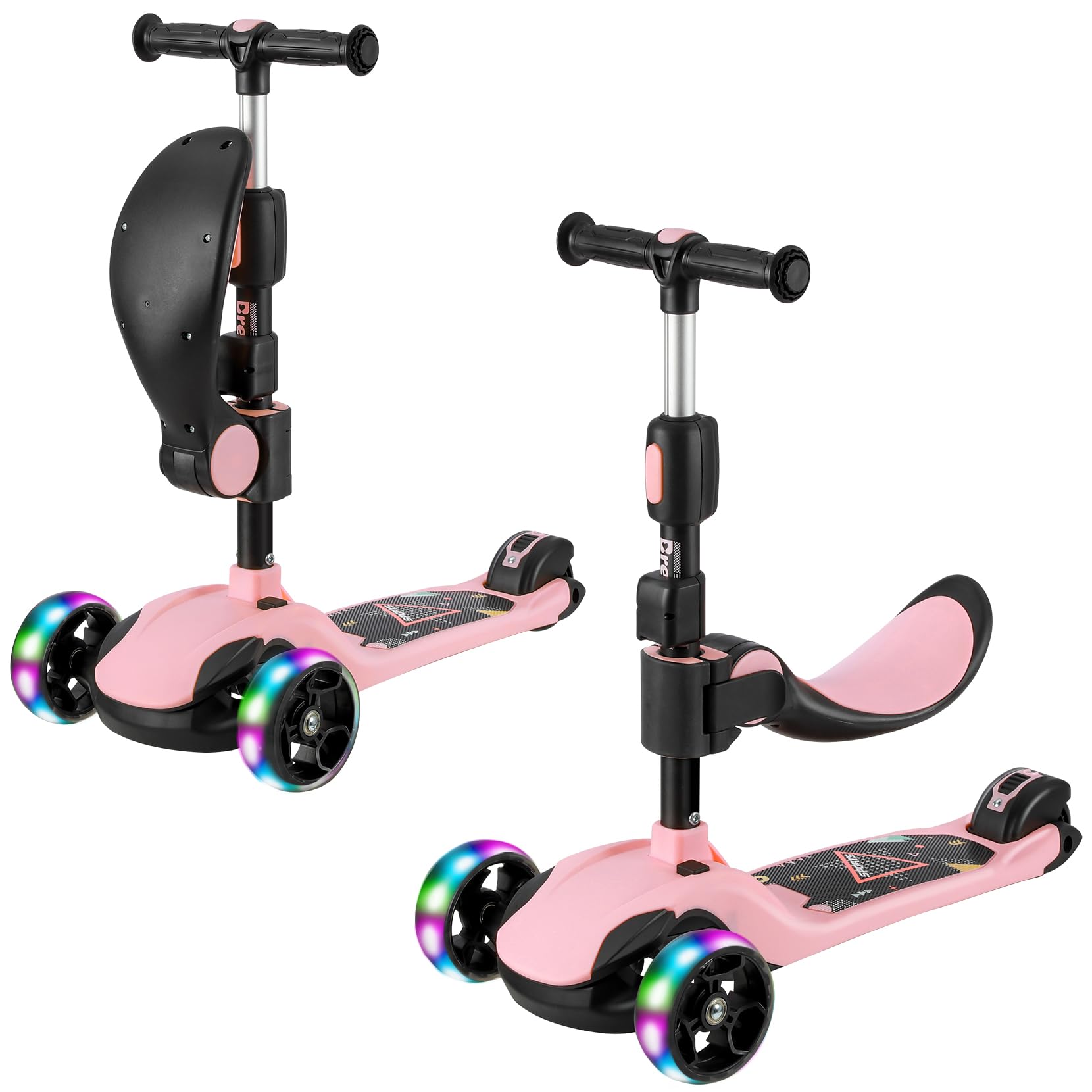 Scooter for Children 1-12 Years, Infinite Height Adjustment, Scooter with Removable Seat, 3 LED Shiny Wheels, Maximum Load 50kg, Gifts for Kids
