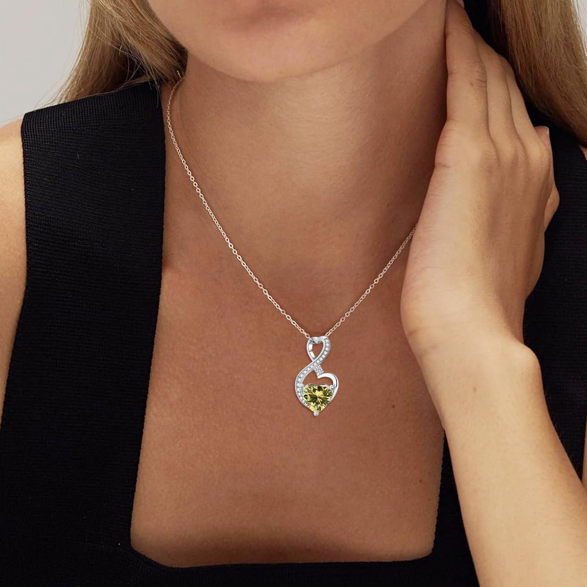 925 Sterling Silver Birthstone Necklace for Women, Infinity Heart Birthstone Pendant Necklace Jewelry Gifts for Mother Wife Lover Birthday Anniversary, with 18+2inch Chain - Image 6