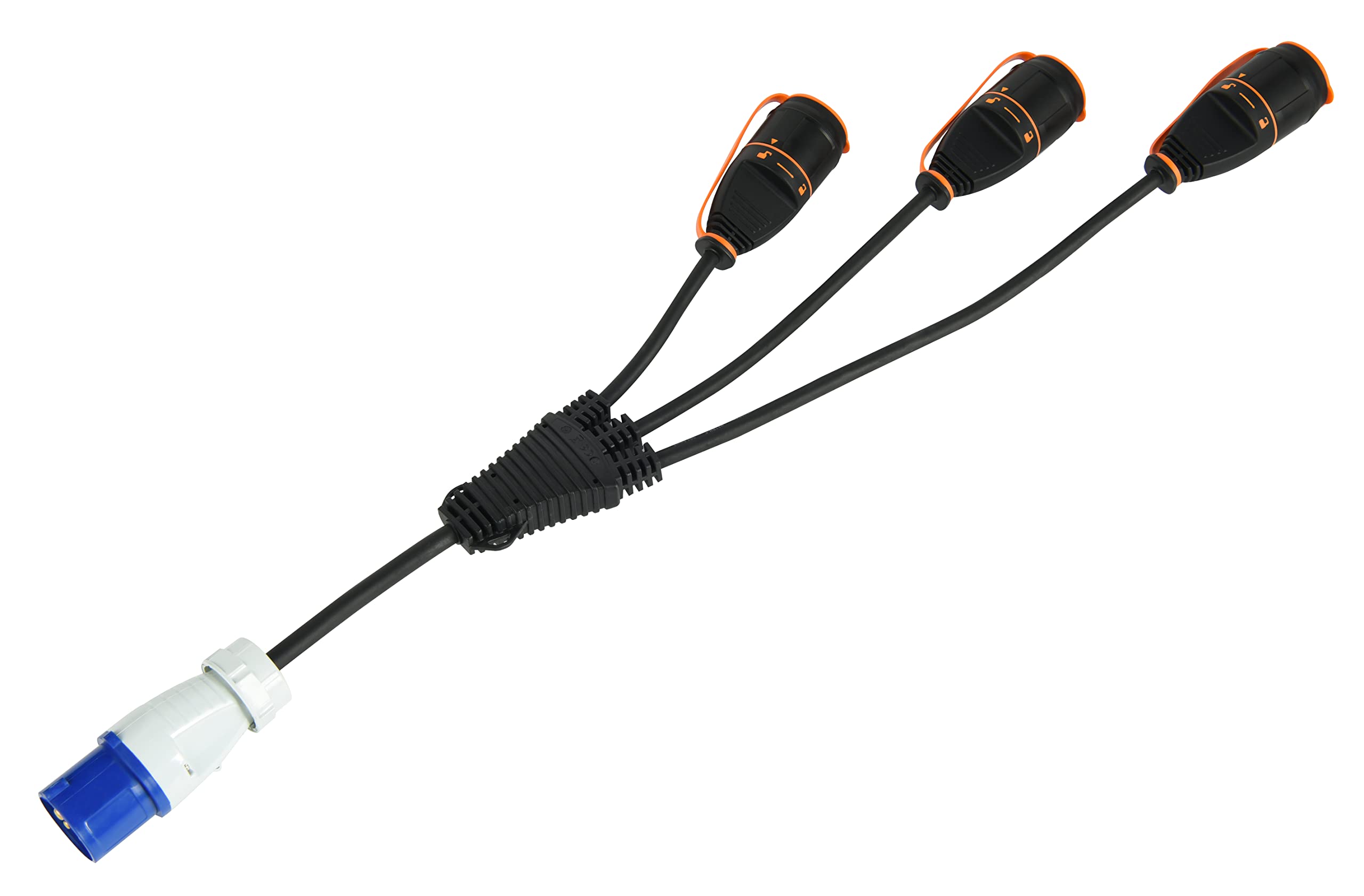 Electraline 46151 Splitter 3 Prese Schuko con Electralock Dotate di Meccanismo di Blocco che Impedisce Disconnessioni Accidentali, IP44, Cavo H07RN-F Input 3G2.5 - Output 3G1.5mm, Spina CEE, Nero