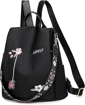 Anti Theft Backpack for Women Flower Black Travel Rucksack Bag