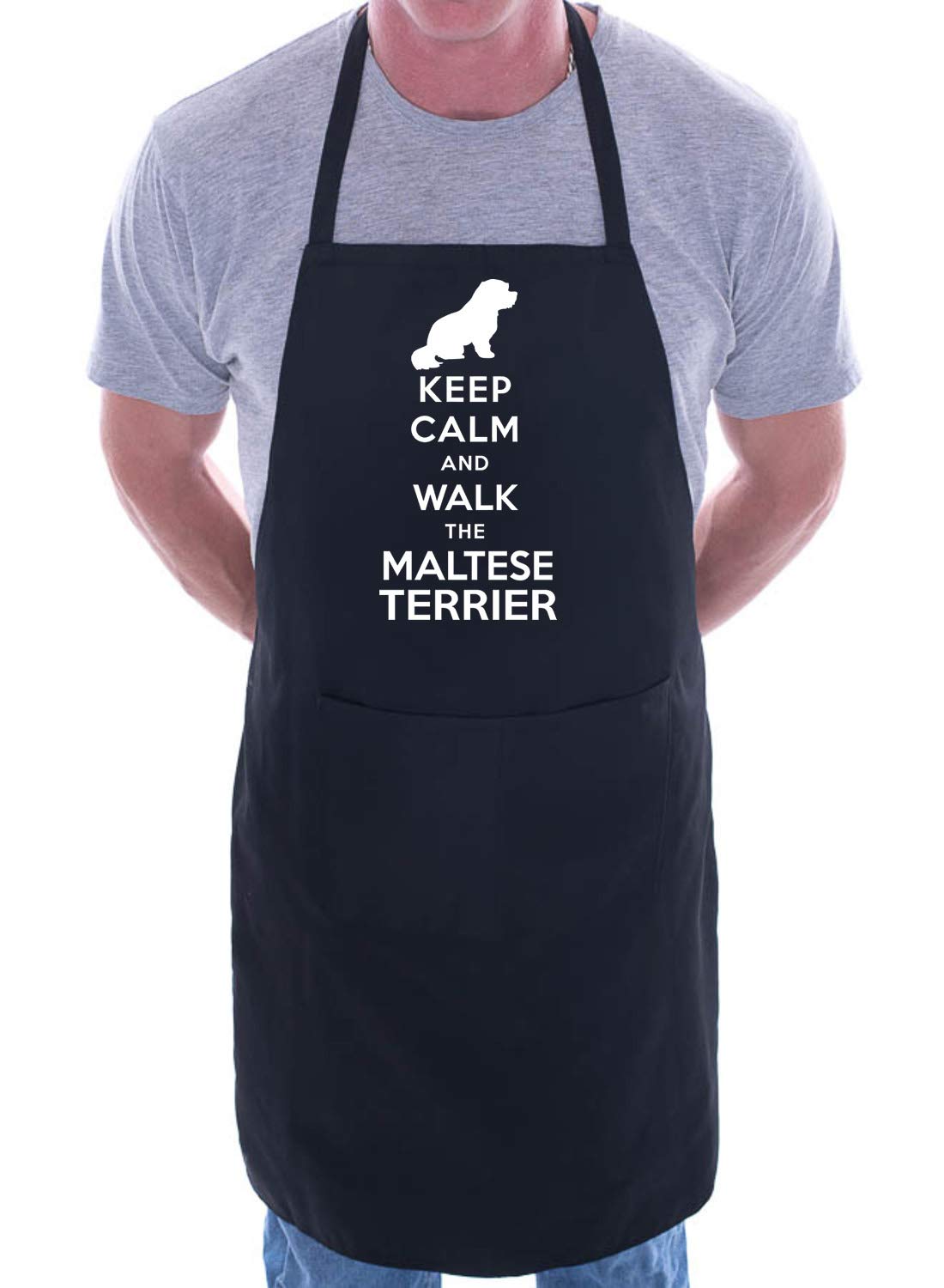 Print4u Women's Black Keep Calm & Walk The Maltese Terrier Apron Cooking Novelty Bbq Gag Gift Present For Dog Lover Mens