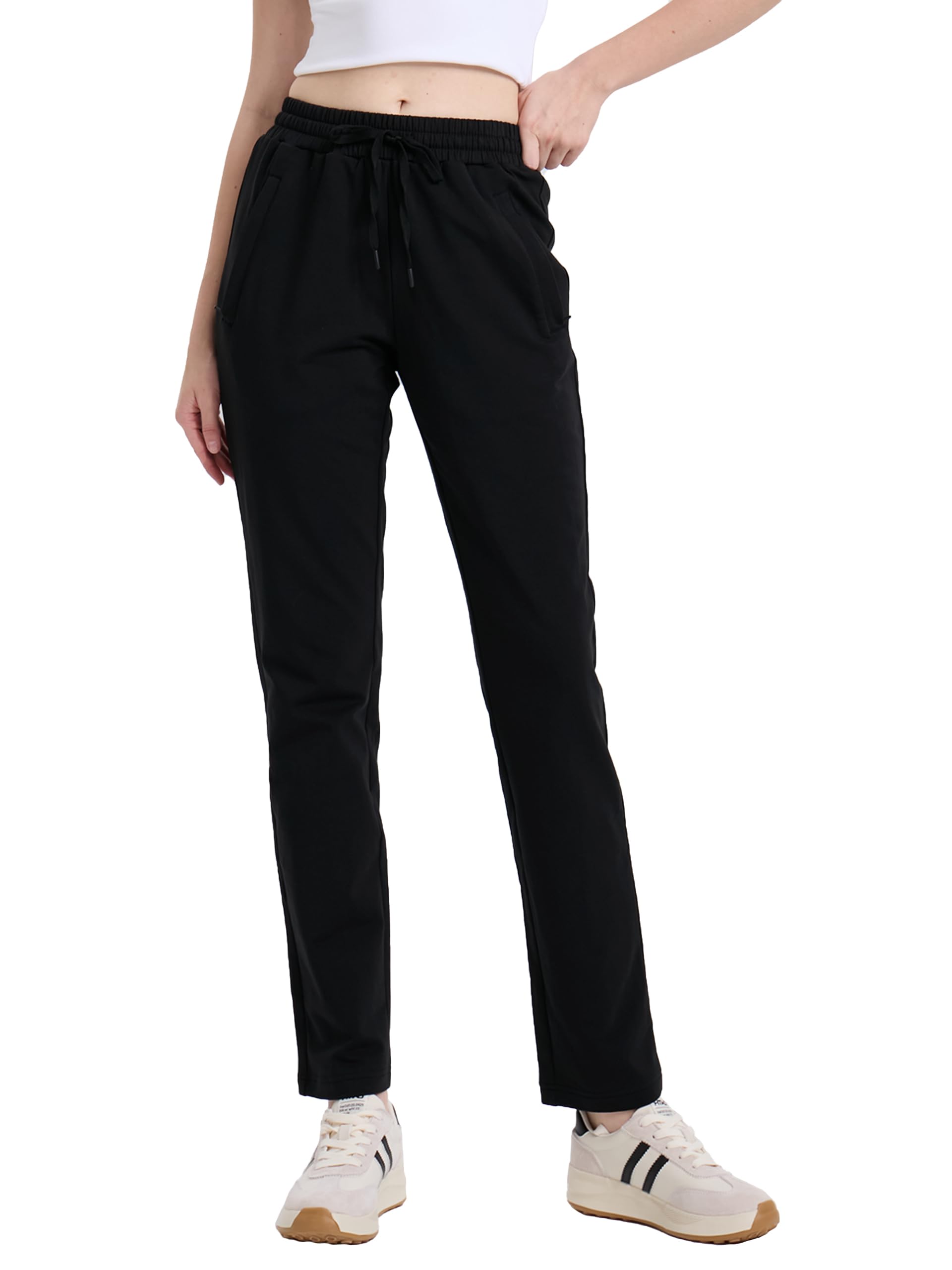 SEVEGO Pantaloni della tuta da donna alti in cotone yoga lounge 76,2 cm/81,3 cm/86,4 cm/91,4 cm casual aperto fondo morbido allenamento con cerniera tasca joggers