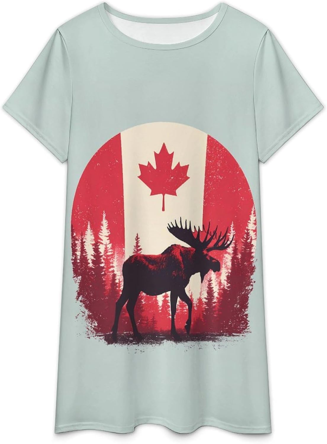 Canada Flag with Moose Women's Nightgown Short Sleeve Sleep Shirt Casual Sleepwear Night Gowns Sleepdress