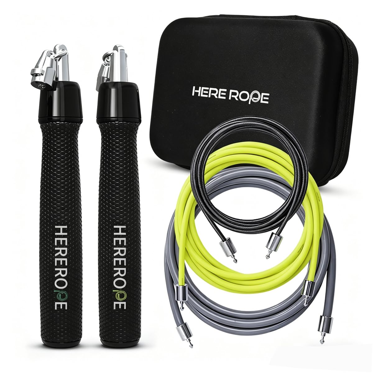 Weighted Jump Rope for Adults – Hererope Interchangeable 1/6lb, 1/4lb, 1/2lb Skippig Ropes – 360° Spin, Adjustable Length, Ergonomic Leather Grip – Fitness, Weight Loss & Strength Training (Lime)