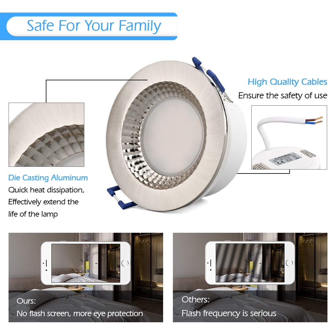 KYOTECH Foco led empotrable techo IP65 Luz Natural 4500K 6W 500LM Ultraplanos Downlight LED techo Ángulo de Luz 120° Luz de Techo Para Baño Cocina Balcón Pasillo 6 piezas
