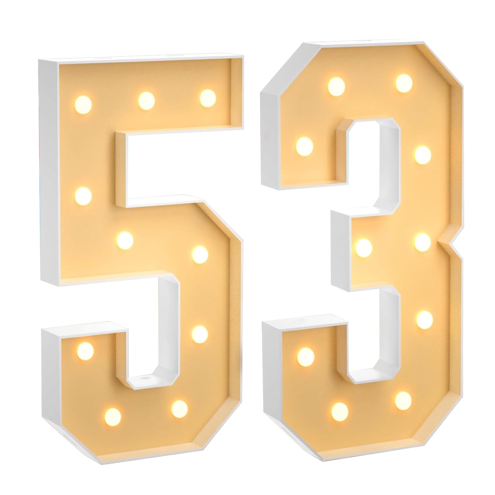 100 cm, grande numero 53, con numeri a LED grandi, decorazione a mosaico, luce bianca calda, per casa, feste, compleanni, matrimoni, compleanni e Natale