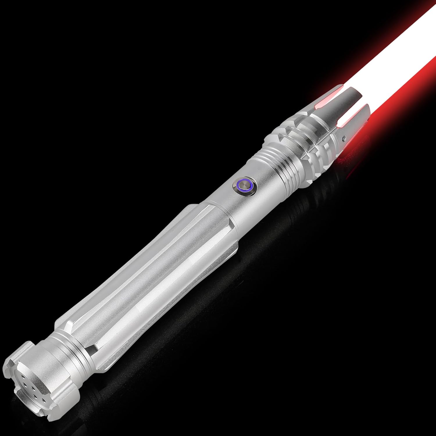Motion Control Lightsaber Heavy Dueling FX Light Sabers for Adults and Kids with 10 Sound Fonts and 12 RGB Colors, Metal Aluminum Rechargeable Light Saber Sword for Christmas Cosplay Gifts Silver E15