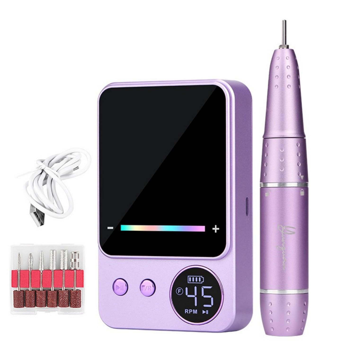 Lima Unghie Elettrica Professionale Fresa per Unghie Senza filo USB Ricaricabile Portatile 45000 giri Nail Drill con 6 Punte per Unghie e Touch Screen a Led per Manicure, Pedicure-purple