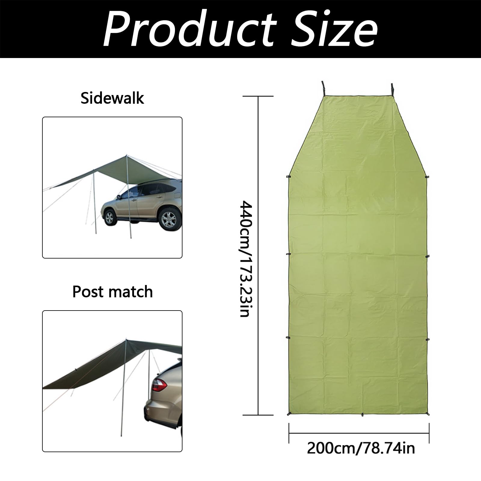 Tenda per Auto, Tenda da Campeggio, Impermeabile Tenda di Estensione Posteriore/Laterale dell'auto,Tettoia/Tenda da Sole per Auto, Adatta per Auto e Camper,440 x 200 cm