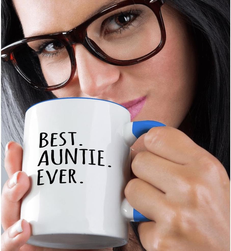 3dRose Best Auntie Ever - Family gifts for relatives and honorary Aunts and Great Aunts - black text 15oz Two-Tone Blue Mug - Image 2