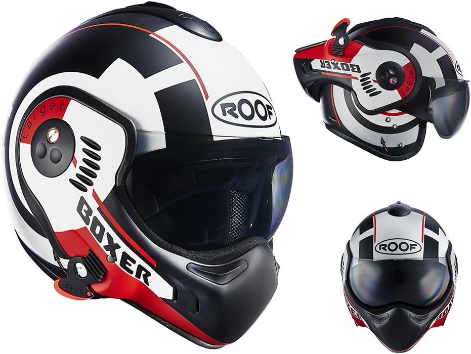 ROOF Helmet Boxer V8, Target Matt White-Red, Size XL