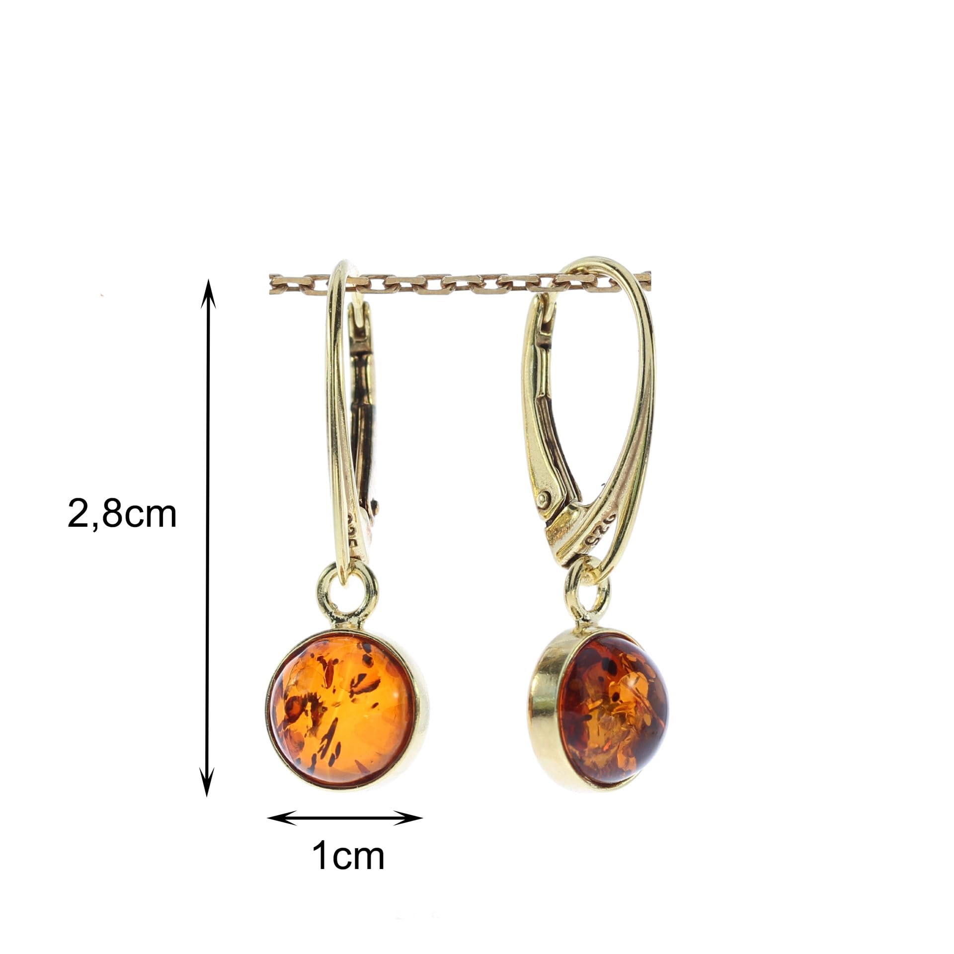 Pendientes de ámbar de Artisana, modernos pendientes colgantes de ámbar y plata de ley 925/000 chapada en oro, Gesamtlänge je 2,8 cm , Breite 1 cm, Plata de ley 925/000 chapada en oro Ámbar báltico