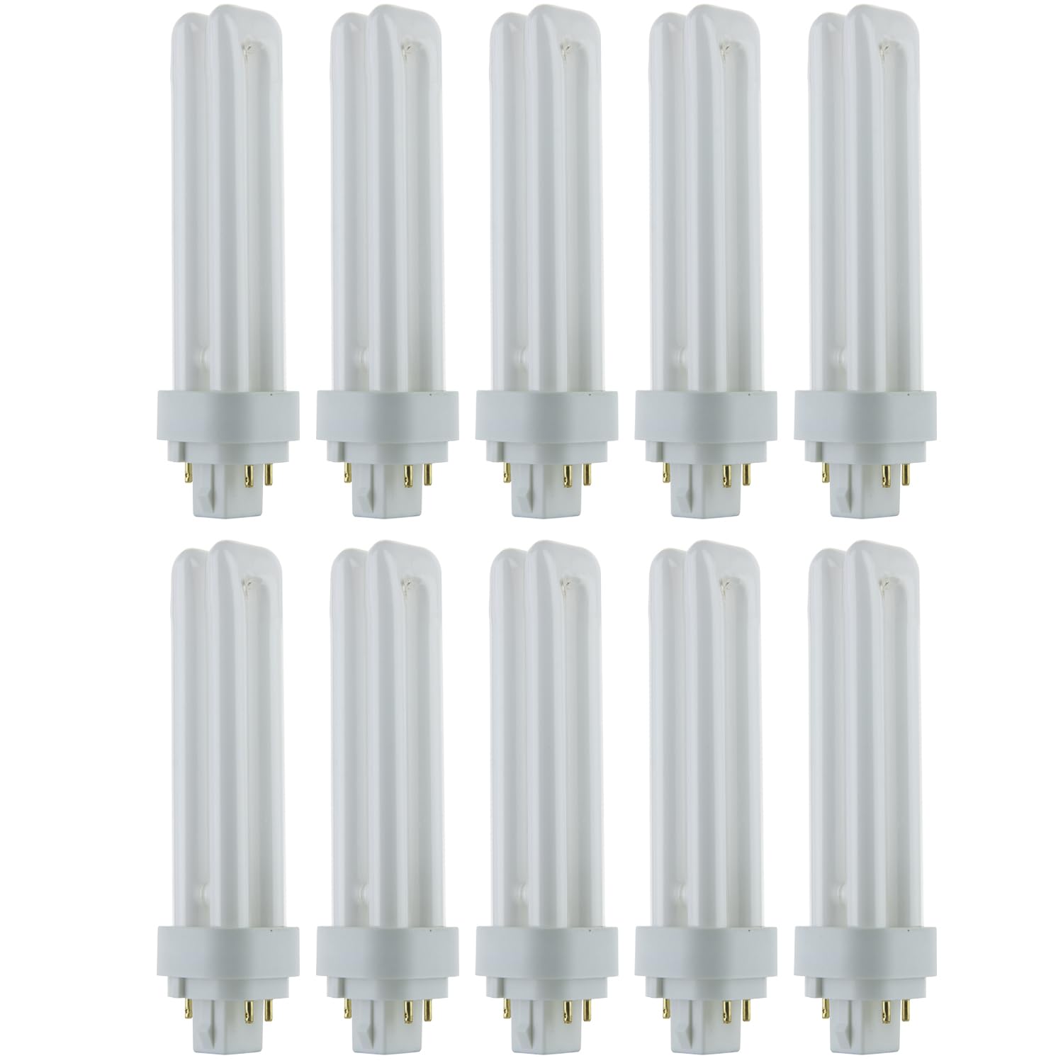 Pack of 10 PLD18/E/SP27K/10PK Compact Fluorescent Light Bulb, Double U-Shaped Twin Tube, 2700K Warm White, PLD 4-Pin CFL Quad Tube Lamp for Clinic/Office, 18 Watts, G24q2 Base, 1080 Lumens