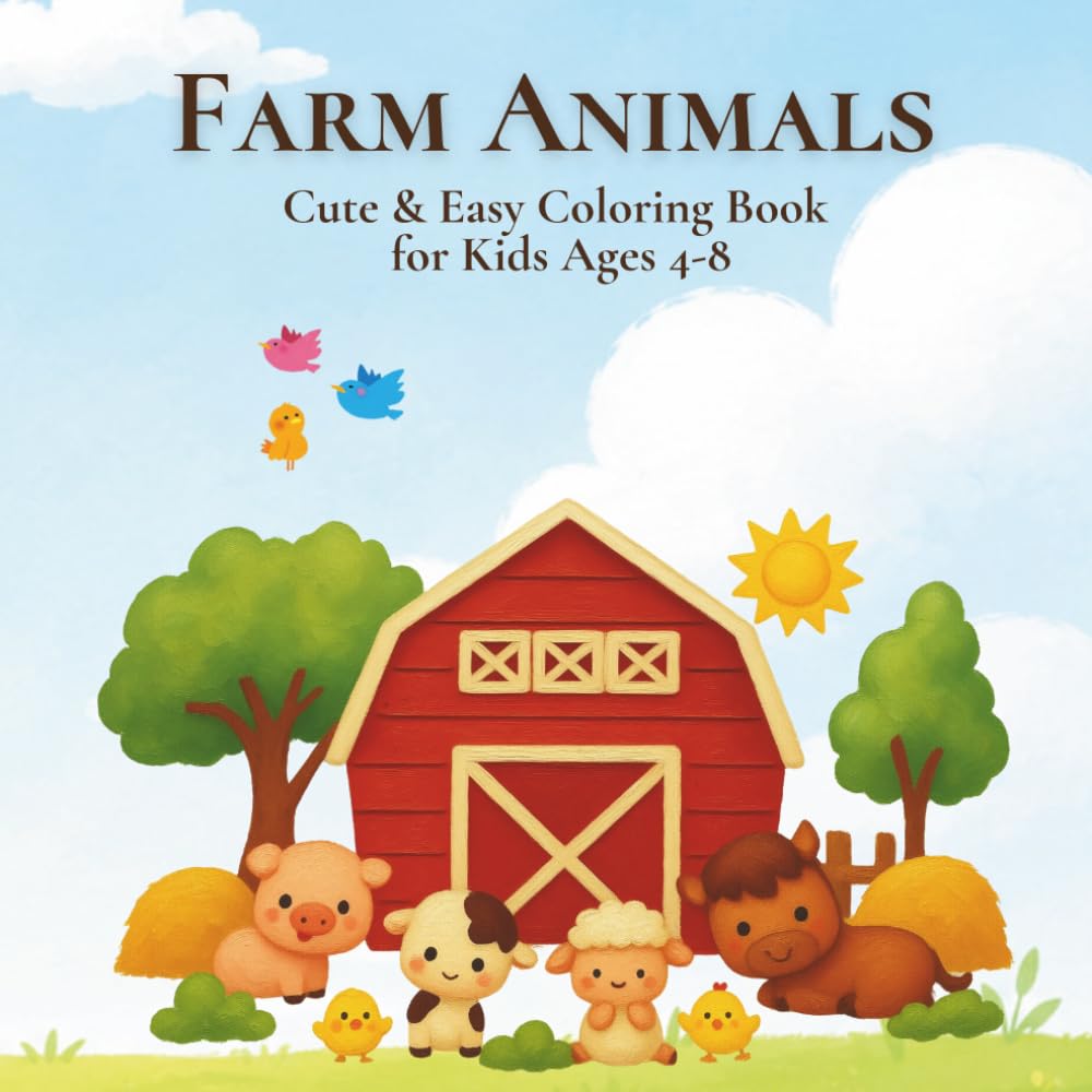 Farm Animals Coloring Book for Kids Ages 4–8 V1: Cute and Easy Coloring Pages for Kids Ages 4–8 (Little Animal Adventures)