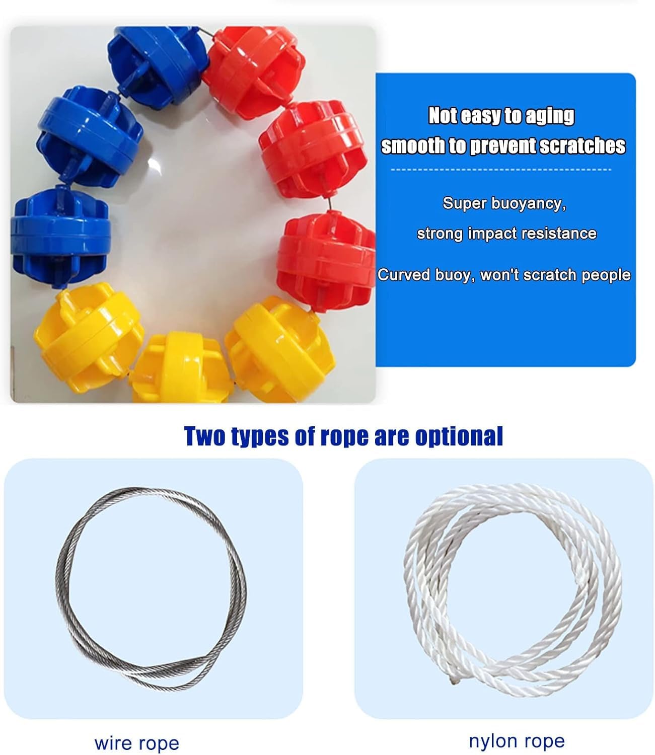 LNNW Lina Zabezpieczająca Do Basenu Boja bezpieczeństwa do basenu z 2 haczykami, regulowana lina bezpieczeństwa do basenu z boją Linia Rozdzielająca Tor Basenowy(Nylon Rope,L4m/13.12ft)