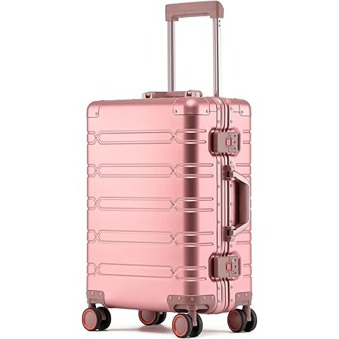 UrbanExplorer All Aluminum Carry On Luggage Hard Shell Suitcases with Spinner Wheels Zipperless Luggage 20 inch Small Carry On Suitcase for Short Trips, Pink