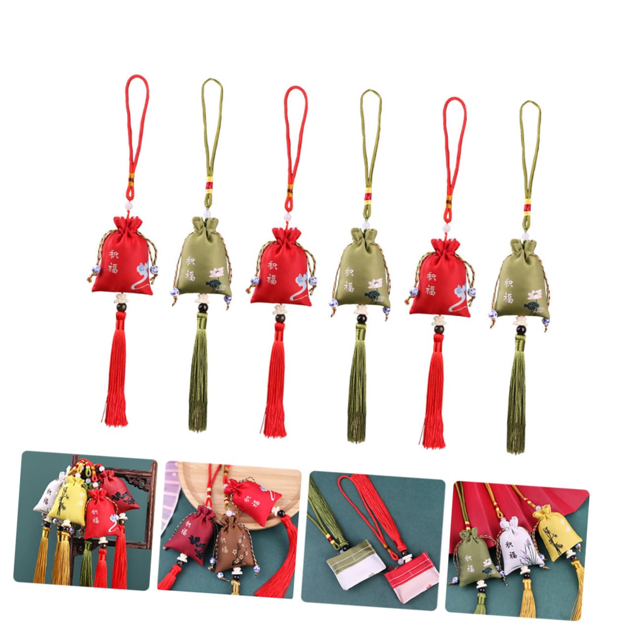 Unomor 6pcs Decorative Embroidered Sachet Pouches Tassels Versatile Fragrant Car Ornaments and Home Decor for Aromatic Spices and Pendants