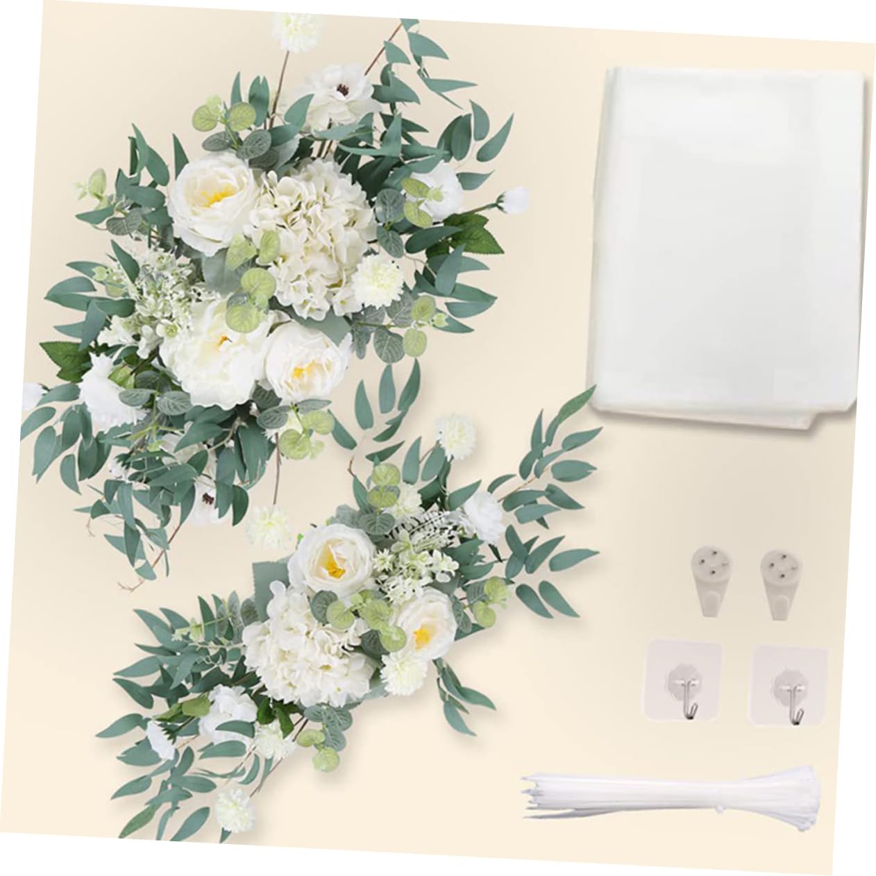 VALICLUD Künstlicher Blumenbogen für Hochzeit, 1 Satz Weiße Kunstblumen | Seidenblüten mit Tüll, Natürlicher Look, für Innenbereich und Tischmitte, Romantische Hochzeitsdeko