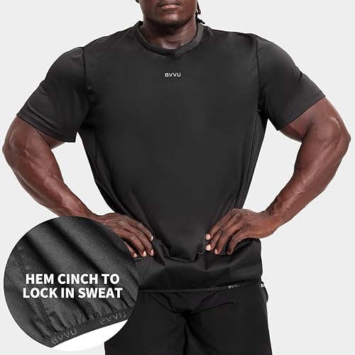 Miniatura 6 de BVVU Traje de sauna para hombre, chaleco de camisa de sauna, chaleco de entrenamiento, manga corta, chaqueta de cuerpo superior, moldeador de cuerpo