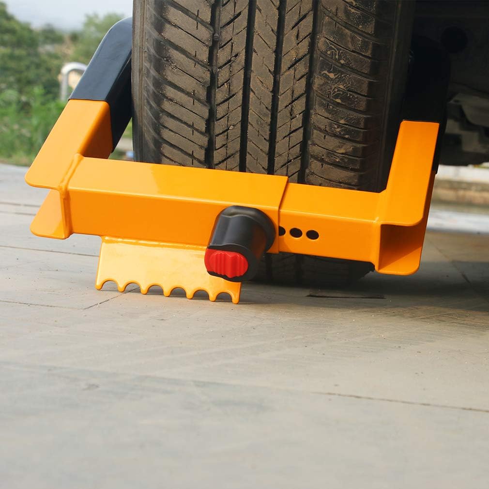 Universal Wheel Clamp Lock Tire Lock Wheel Chock Security Lock Anti-Theft Vehicle Heavy Duty Lock Max 11 inch Tire Width for Trailers SUV Golf Cart RV Truck Van Yellow/Black : Automotive