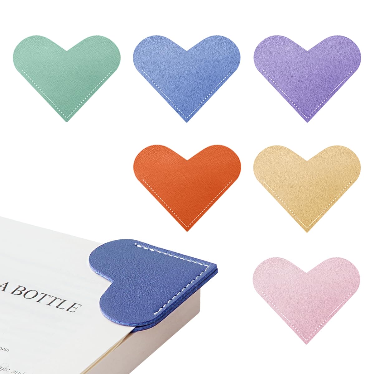 Kinsound 6pcs Leather Heart Bookmarks for Reading Women, Cute Corner Page Book Marks for Teachers Students Book Lovers, Reading Accessories Gifts for