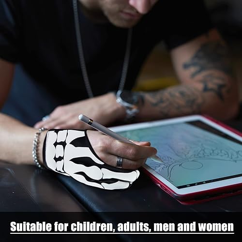 Miniatura 6 de Jecery 2 guantes de esqueleto para artista con 2 dedos para tableta de dibujo gráfico, tableta digital, guantes de rechazo de dibujo, regalos de