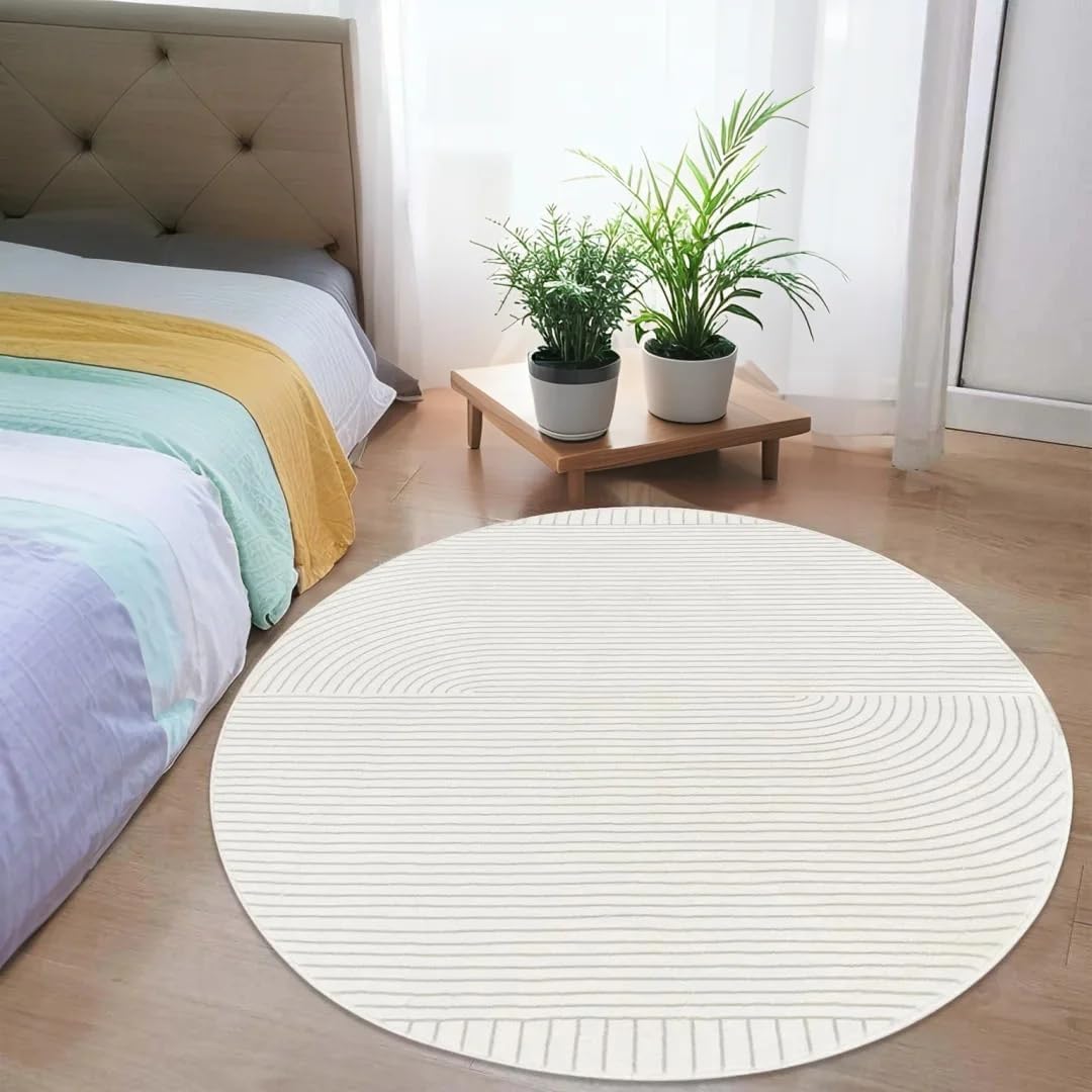 Modern Line Area Rug 3.3 Ft Round Chic Carpet Nonslip Circle Rug Soft Washable Floor Carpet for Living Room Dining Room Playroom, Copy