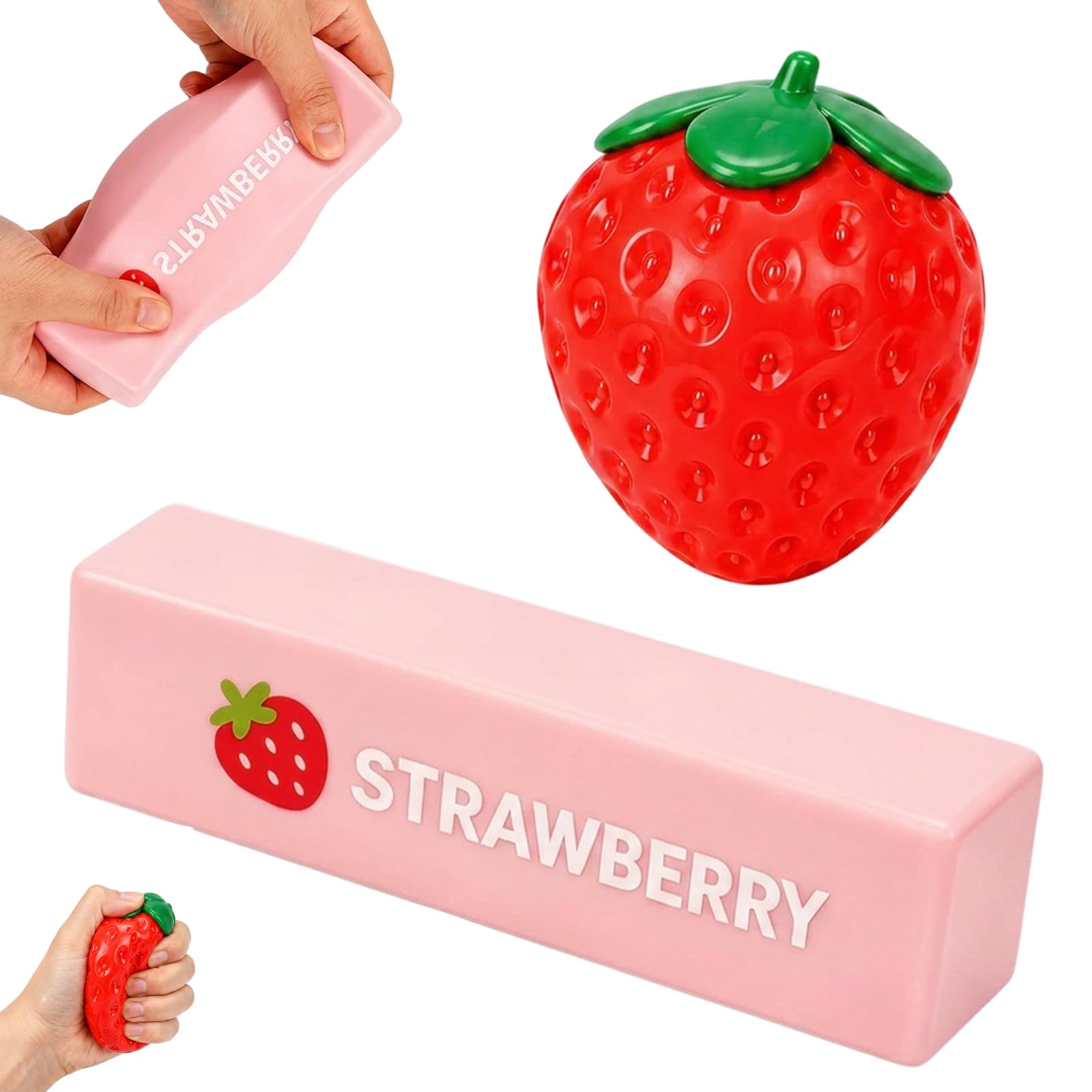 2PCS Strawberry Butter Squishy, Strawberry Squishy and Pink Butter Squishys, Shape-Recovery Hand Items, Stress Relief Desk Accessories for Office and Study Environments