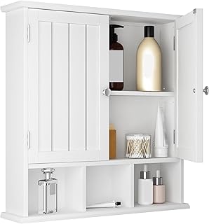 ChooChoo Bathroom Cabinet Wall Mounted 2-Door with 3 Open Shelves, Woode...