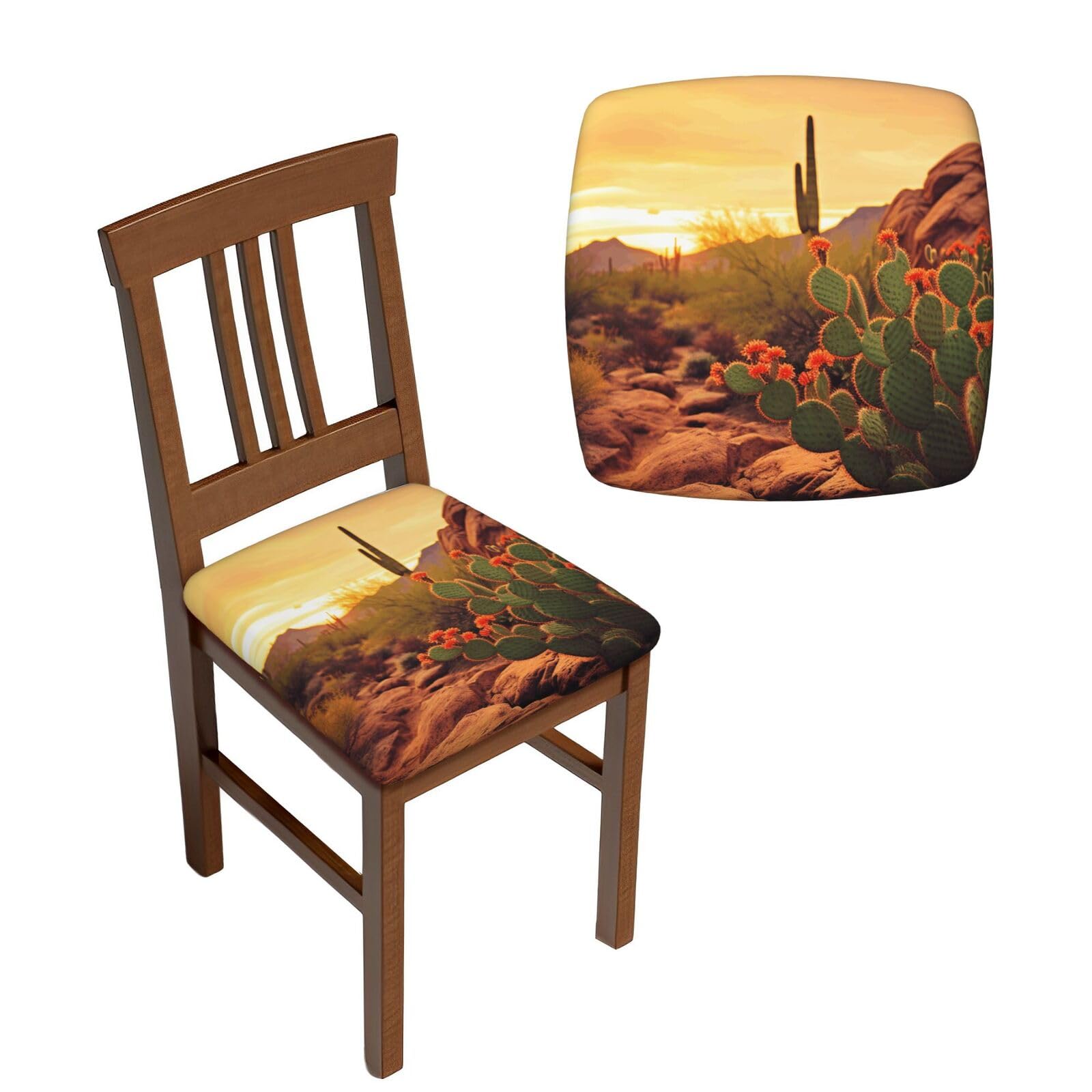 FodPand 6PCS Dining Chair Covers for Dining Room Cactus at Sunset Poster Chair Seat Cover Stretch Parsons Chair Slipcover Removable Washable Seat Cushion Slipcovers Cover for Kitchen Office