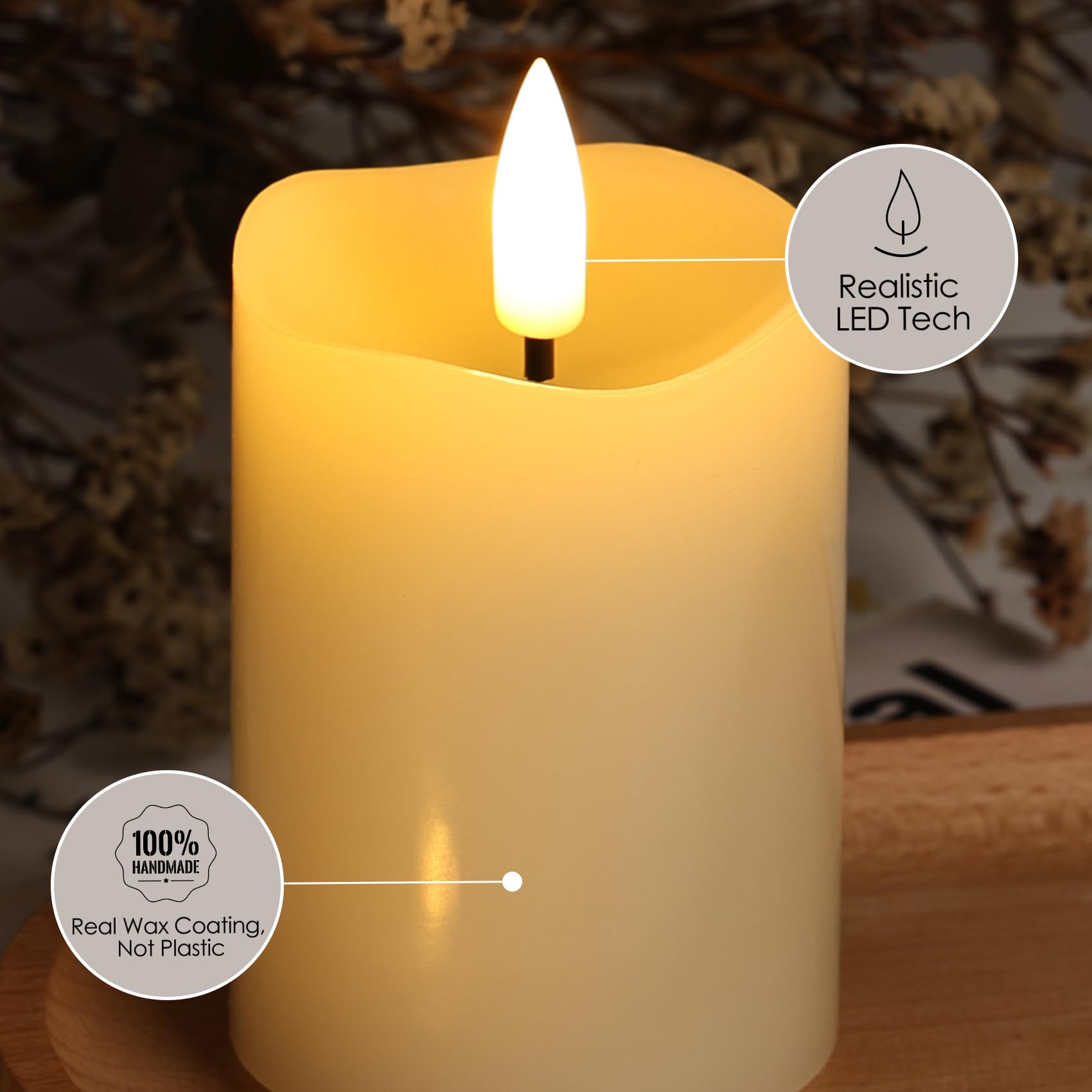 Candele LED A Colonna Con Telecomando – 5 Pezzi, Fiamma Tremolante, Timer, Grigio – Altezze 8-17,8 Cm