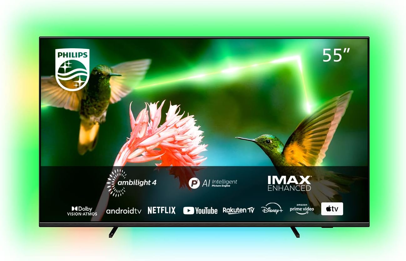 PHILIPS 55PML9507 Smart TV MiniLED UHD 4K 55 pollici Android TV con Ambilight, (HDR), Processore P5 AI, Dolby Atmos, Immagini e Audio come al cinema, 120Hz, compatibile con Assistente Google/Alexa PHILIPS 55PML9507 Smart TV MiniLED UHD 4K 55 pollici Android TV con Ambilight, (HDR), Processore P5 AI, Dolby Atmos, Immagini e Audio come al cinema, 120Hz, compatibile con Assistente Google/Alexa