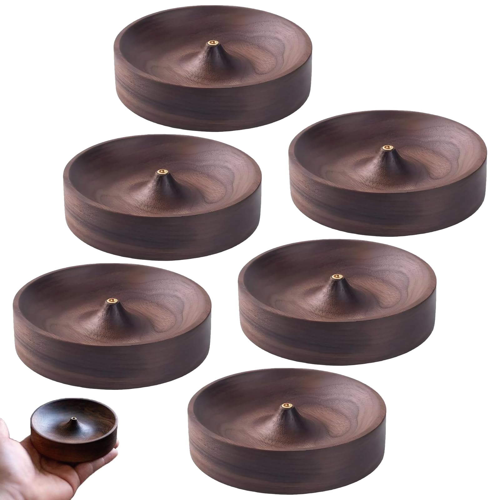 6Pcs Incense Holder, Round Wooden Incense Stick Holders for Meditation and Yoga Practice, Compact Joss Stick Holder for Home and Office Decor, (Ebony Wood)