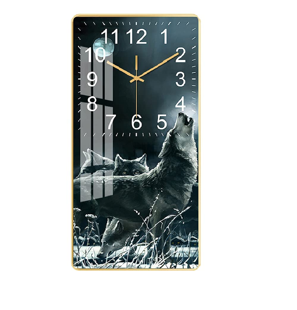 B&K Wall Clock Decorative Silent Non-Ticking Hanging Modern Hanging Watch Sweep Clocks Artwork Crafts Rectangular crystal porcelain (Wolf)