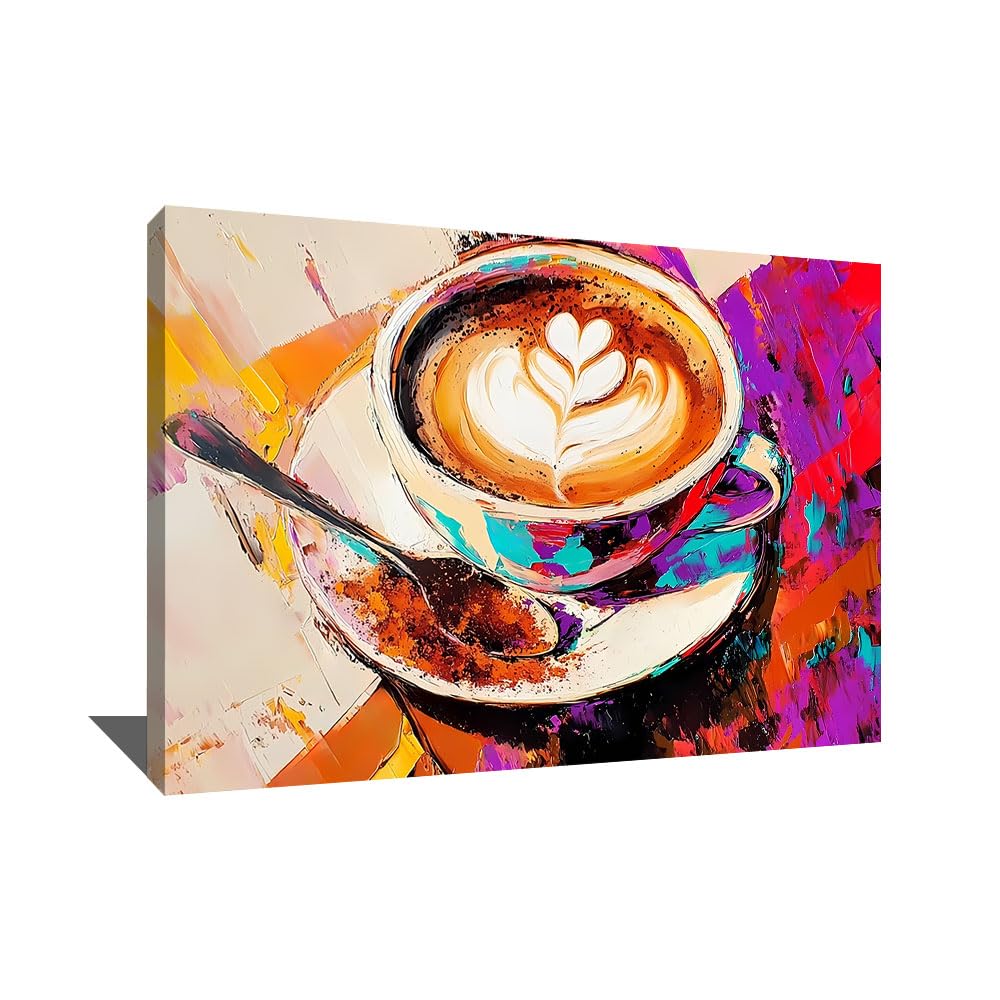Quadro da caffè – Poster decorativo da parete bar, stampa su tela per cucina, quadro pop art, grande formato, con cornice, decorazione da parete, ristorante, caffè Shop Deco (60 x 40 cm)