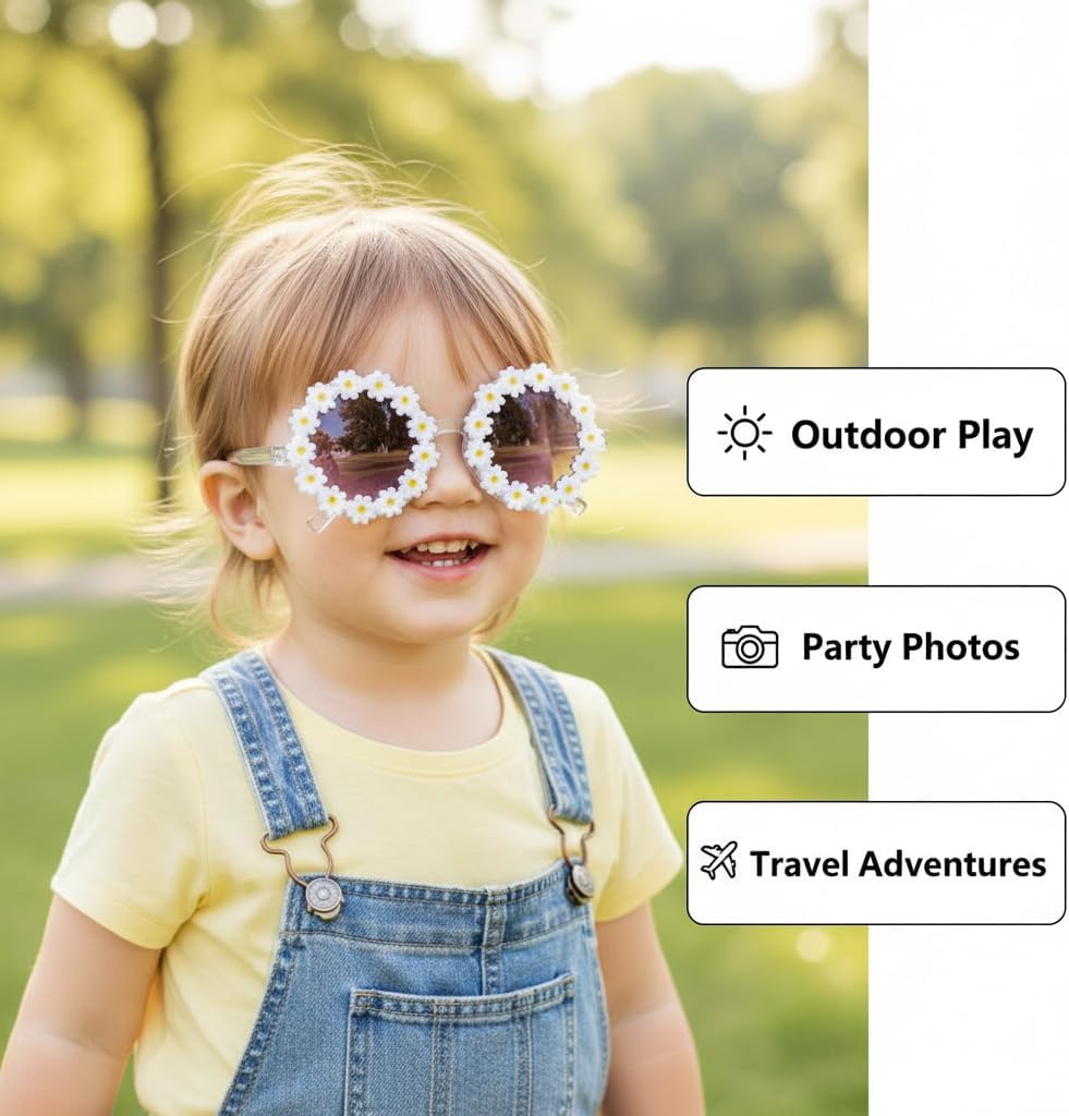 3 Packs Daisy Sunglasses Daisy Flower Shape Round Glasses Toddler Kids Girl Daisy Flower Round Anti-UV Sunglasses
