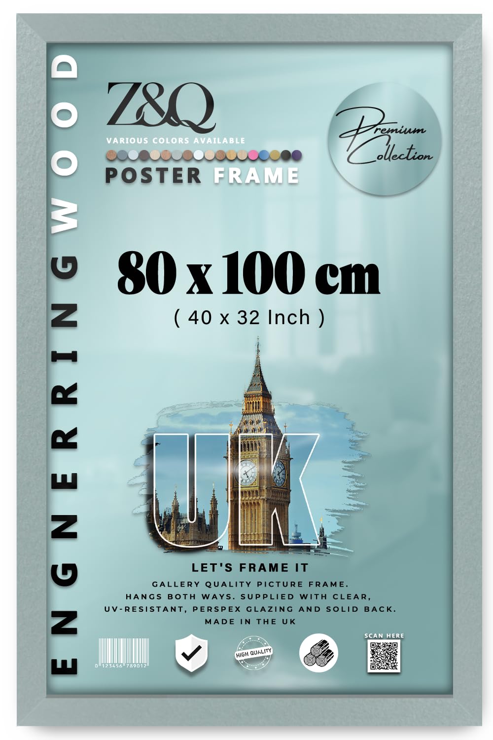 Z&Q | Vintage MDF Poster Frame (80 x 100 CM) Premium Wooden Texture, Classic Wall Display 40 x 32 Artistic Frame for Prints, 800 x 1000 mm [ Silver ]