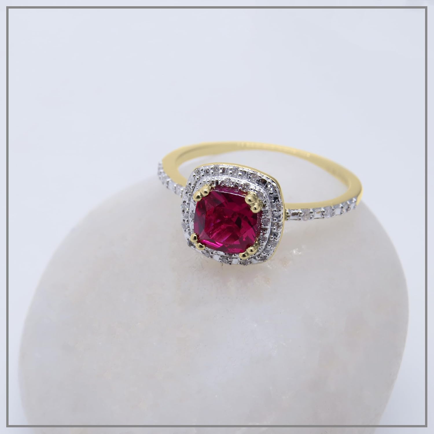Dazzlingrock Collection 10K 6 MM Cushion Lab Created Gemstone & Round Diamond Ladies Engagement Ring, Yellow Gold