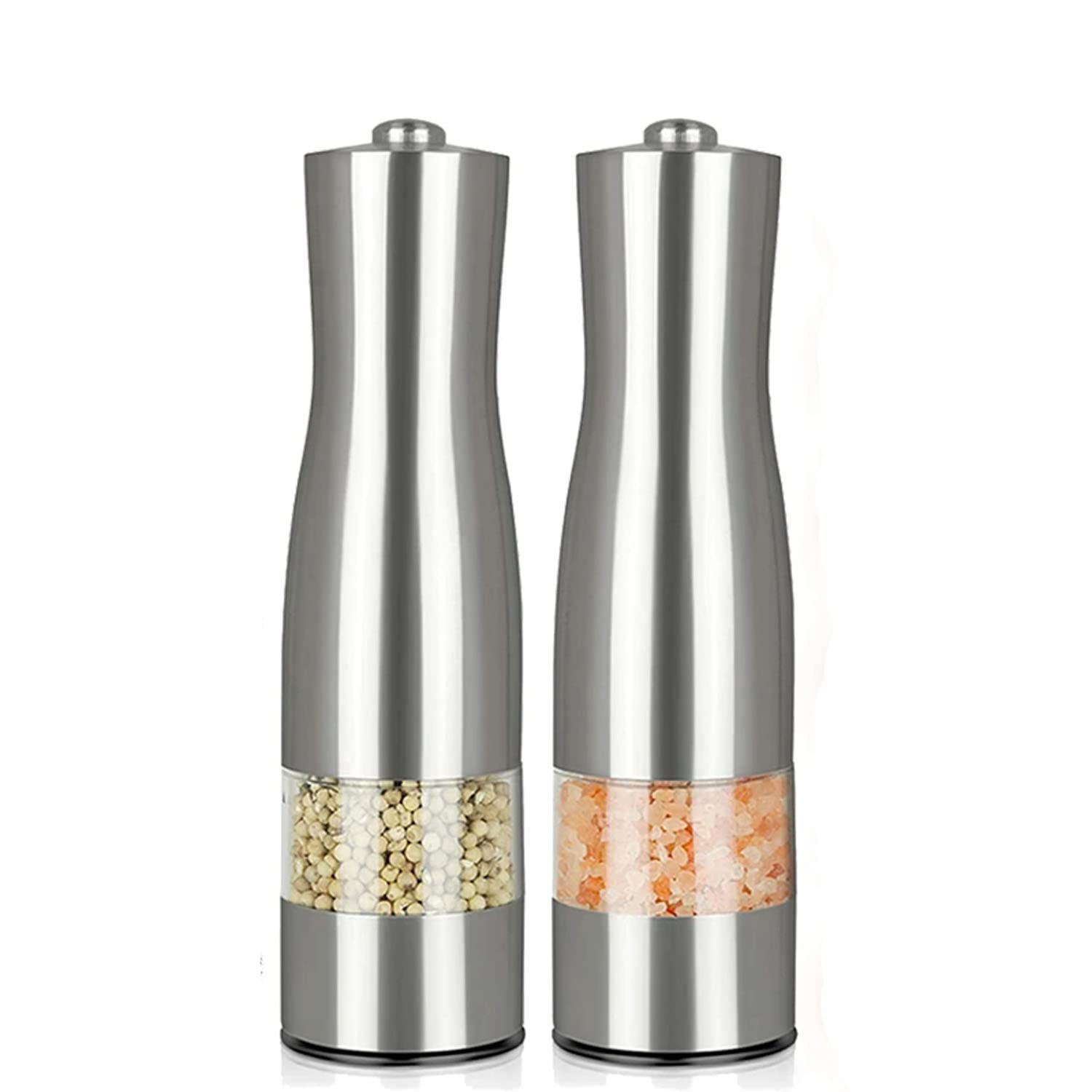 Macina Spezie Elettrico Macina Sale e Pepe Automatico a Batteria con Luce LED e Ruvidezza Regolabile Agitatori in Acciaio Inossidabile, Argento