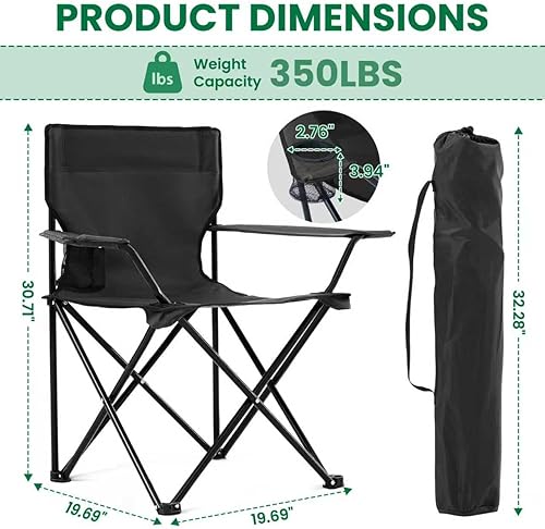 Miniatura 3 de Paquete de 2 sillas plegables de camping con soporte para tazas, sillas plegables portátiles de césped de 300 libras para adultos, sillas de playa