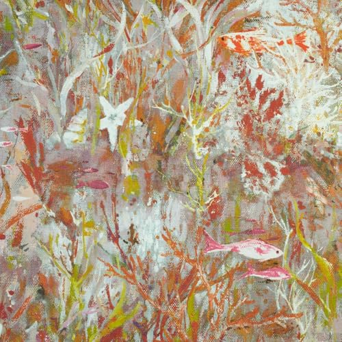 Kt KILOtela - Tela Loneta Estampada Digital, Half Panamá Algodón Orgánico, Decoración, Tapizar, Cojines, Manteles, 100 cm Largo x 280 cm Ancho, Sea Canvas, Arrecife, Naranja, Rosa, 1 Metro